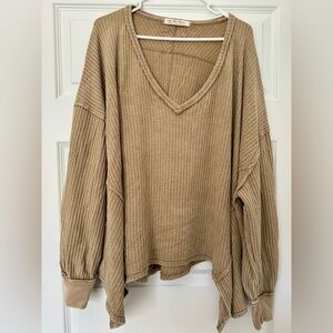 We The Free Beige Waffle Knit Top